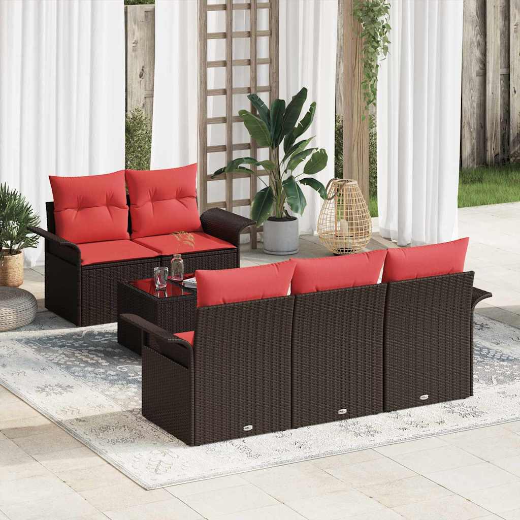 Tuin Sofa Set met kussen 6 pcs Bruin poly rattan is nu te koop bij PeponiXL, paradijselijk wonen!