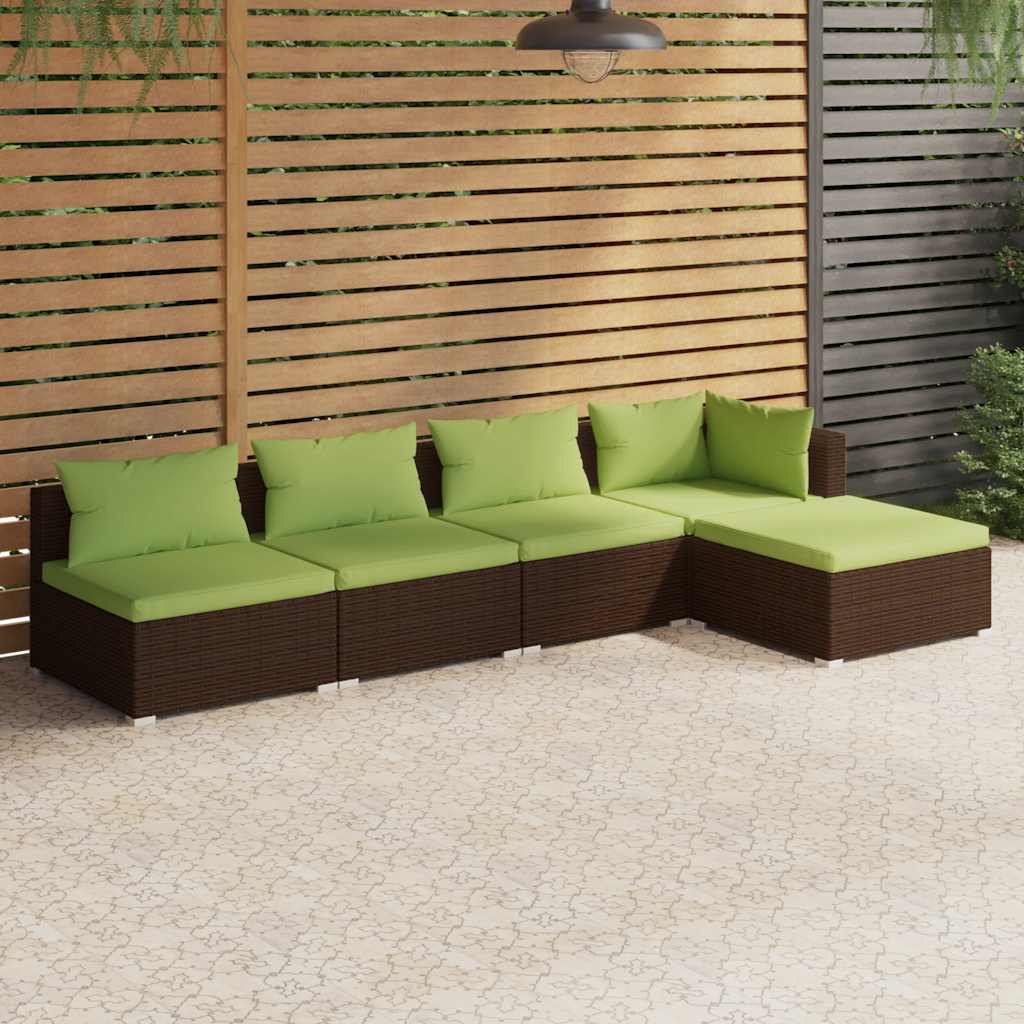 5-delige Loungeset met kussens poly rattan bruin is nu te koop bij PeponiXL, paradijselijk wonen!