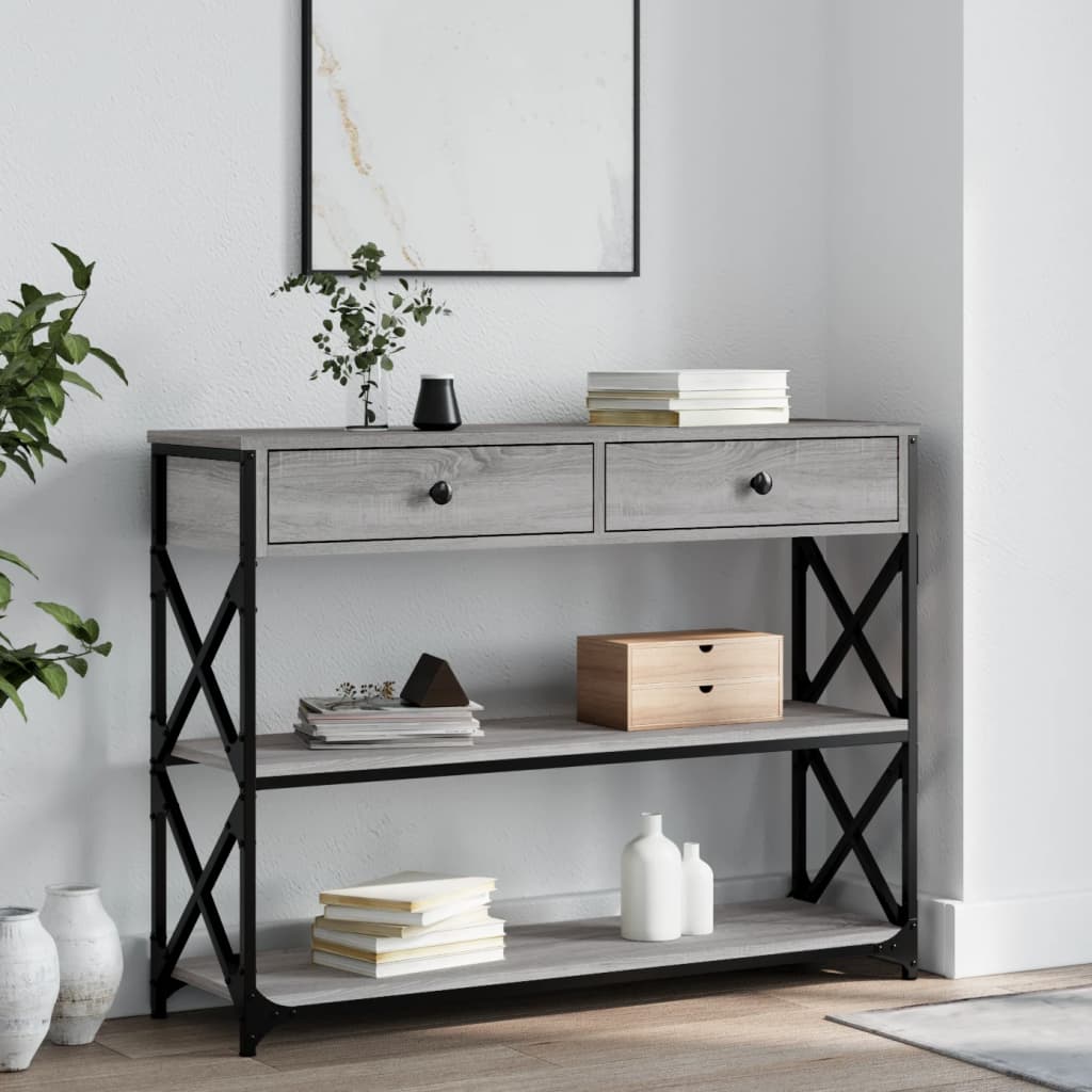 Wandtafel 100x28x75 cm bewerkt hout grijs sonoma eikenkleurig is nu te koop bij PeponiXL, paradijselijk wonen!