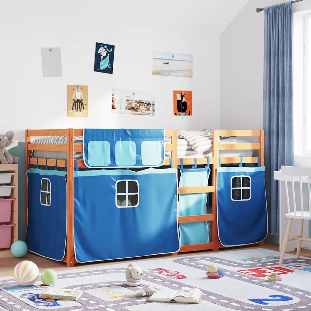 Stapelbed met gordijnen 80x200 cm massief grenenhout blauw is nu te koop bij PeponiXL, paradijselijk wonen!