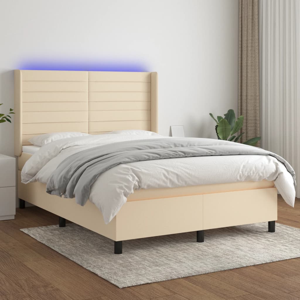 Boxspring met matras en LED stof crèmekleurig 140x190 cm is nu te koop bij PeponiXL, paradijselijk wonen!