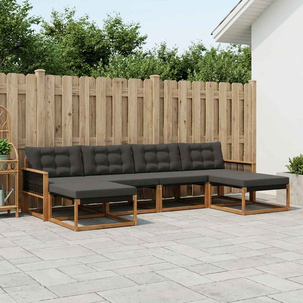 Buiten bankenset met kussen 6 pcs Naturel en Zwart is nu te koop bij PeponiXL, paradijselijk wonen!