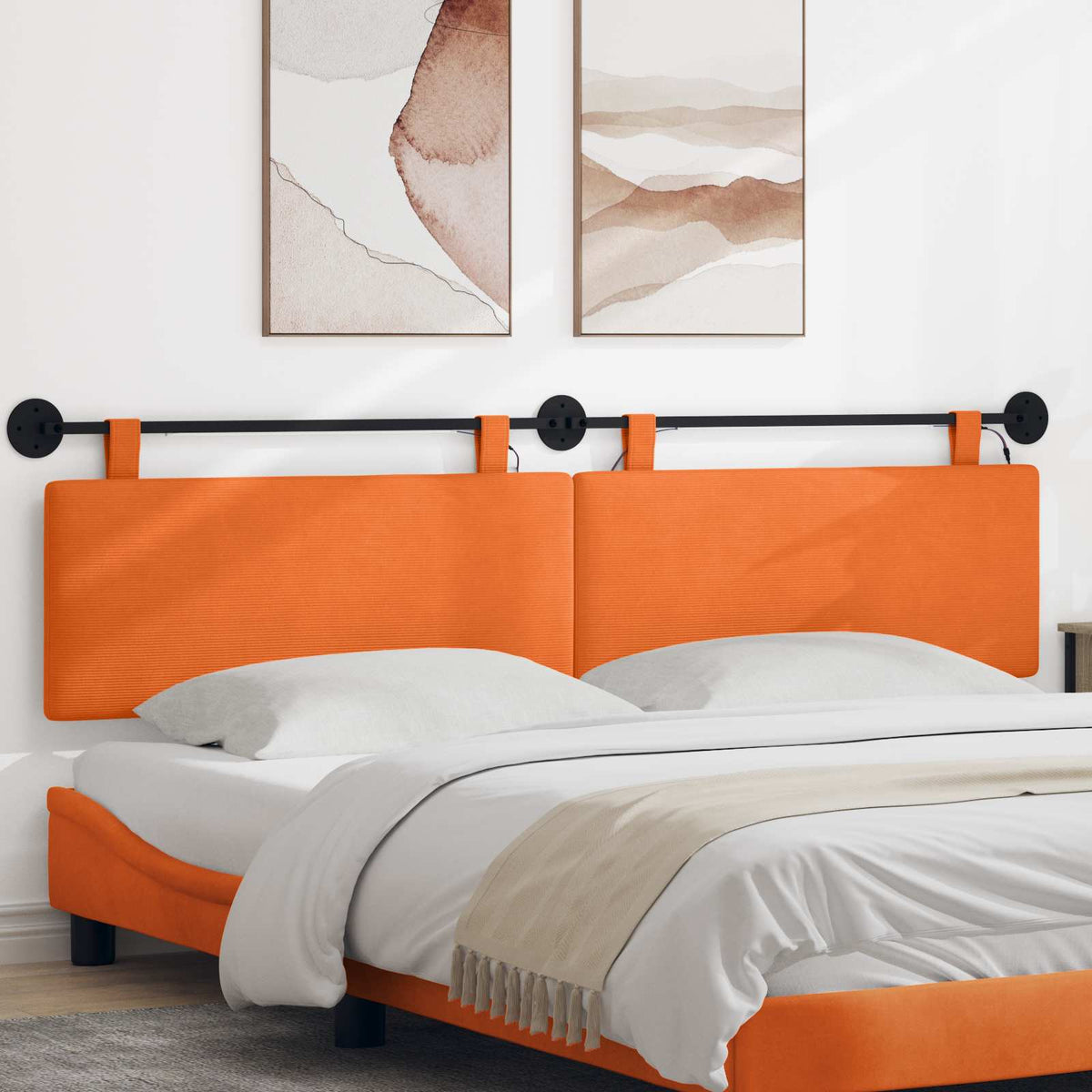 Hangend hoofdbord Met LED-verlichting Oranje Katoen Stof is nu te koop bij PeponiXL, paradijselijk wonen!