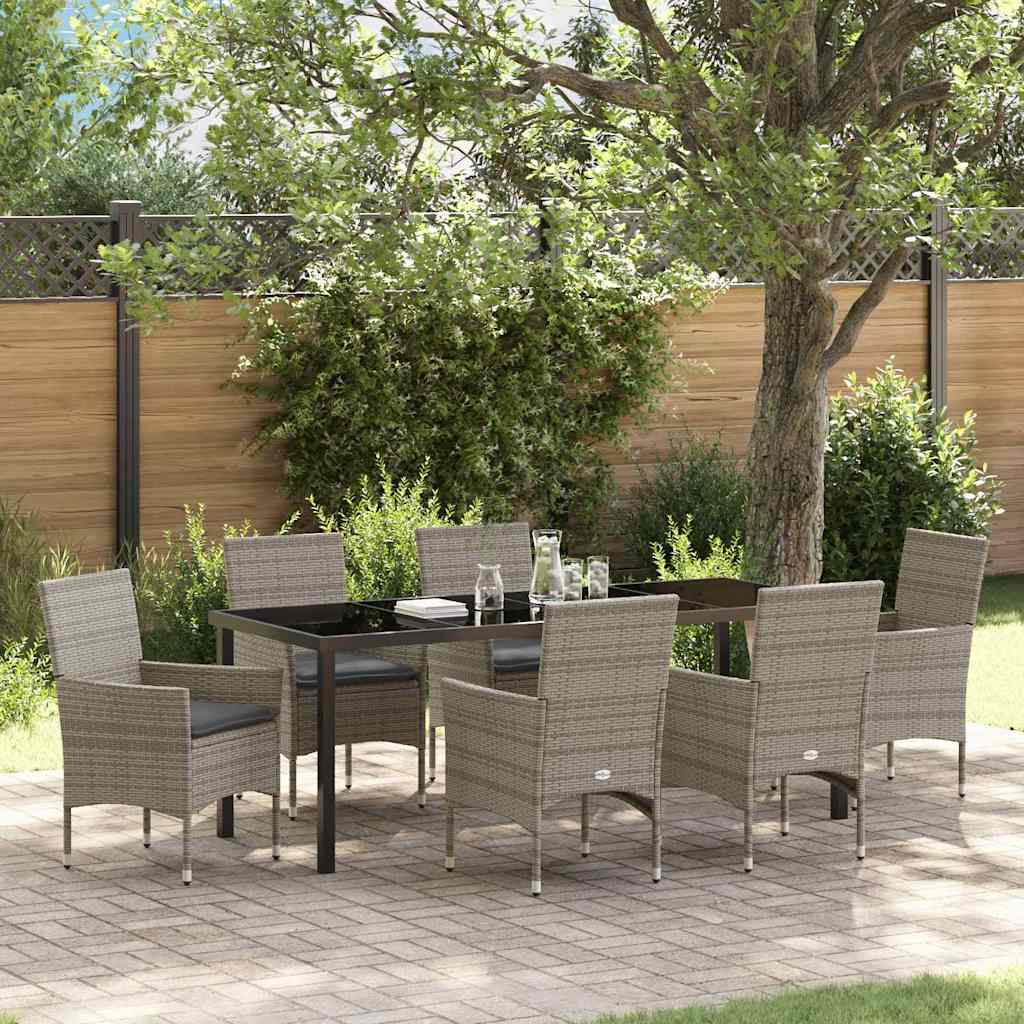 Tuin eettafelset met kussen 7 pcs Grijs poly rattan is nu te koop bij PeponiXL, paradijselijk wonen!