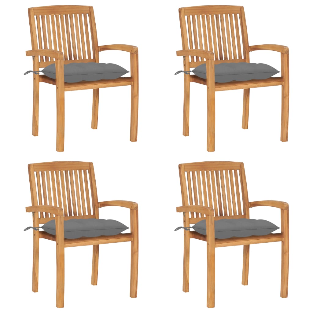 Tuinstoelen stapelbaar 4 st met kussens massief teakhout is nu te koop bij PeponiXL, paradijselijk wonen!