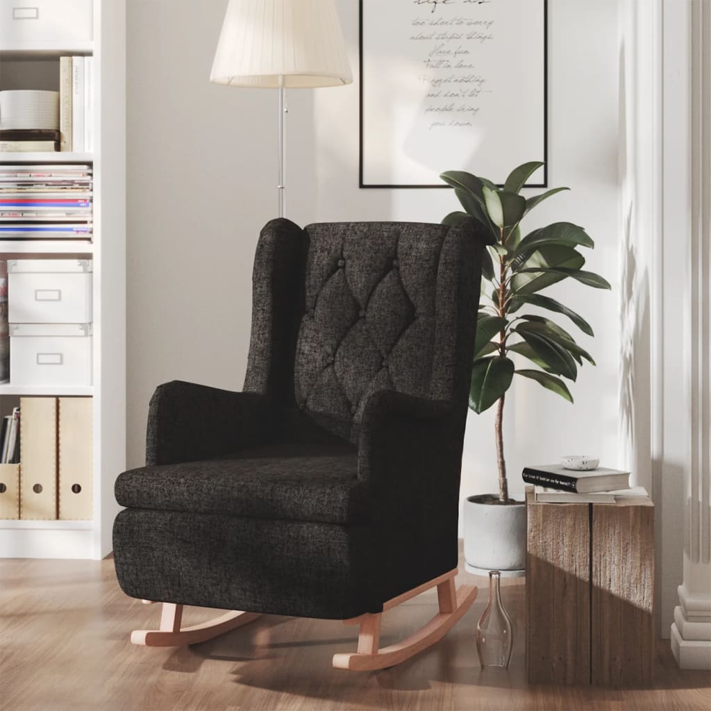Fauteuil met massief rubberwood schommelpoten stof zwart is nu te koop bij PeponiXL, paradijselijk wonen!