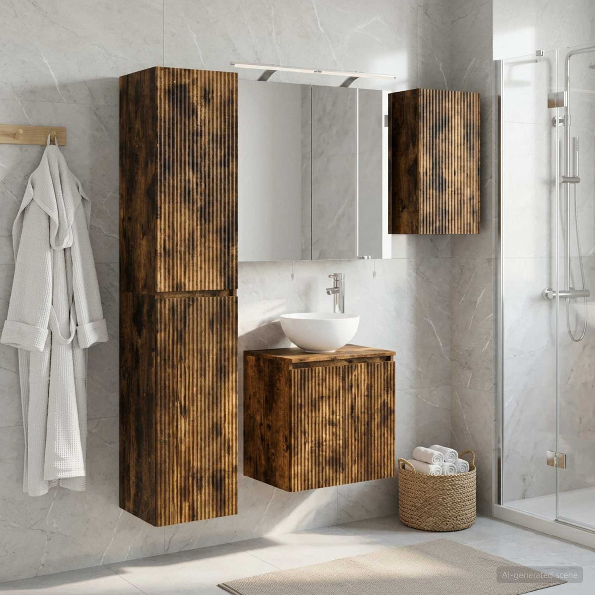 Badkamerkastenset 5 st Gerookt eiken Bewerkt hout is nu te koop bij PeponiXL, paradijselijk wonen!