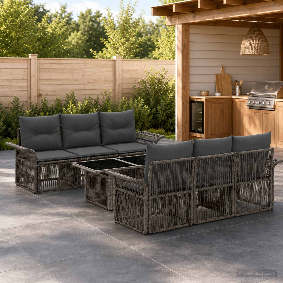 Tuinbankenset 7 st Grijs en Donkergrijs poly rattan is nu te koop bij PeponiXL, paradijselijk wonen!