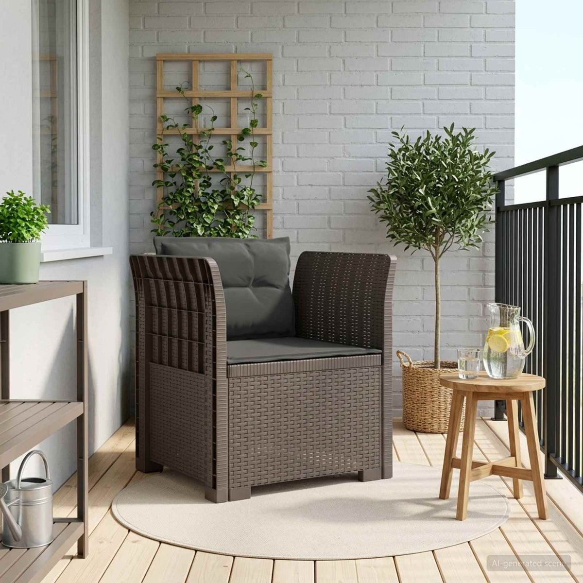 Eénpersoons Fauteuil met Kussens Rattan Look PP Lichtgrijs is nu te koop bij PeponiXL, paradijselijk wonen!