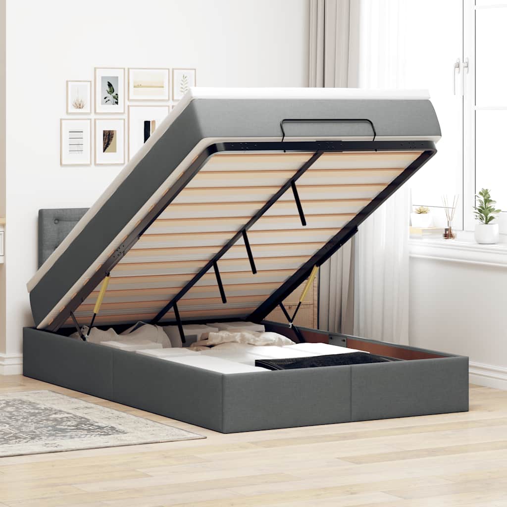 Bed poef met matras en LED's 120x190 cm stof donkergrijs is nu te koop bij PeponiXL, paradijselijk wonen!