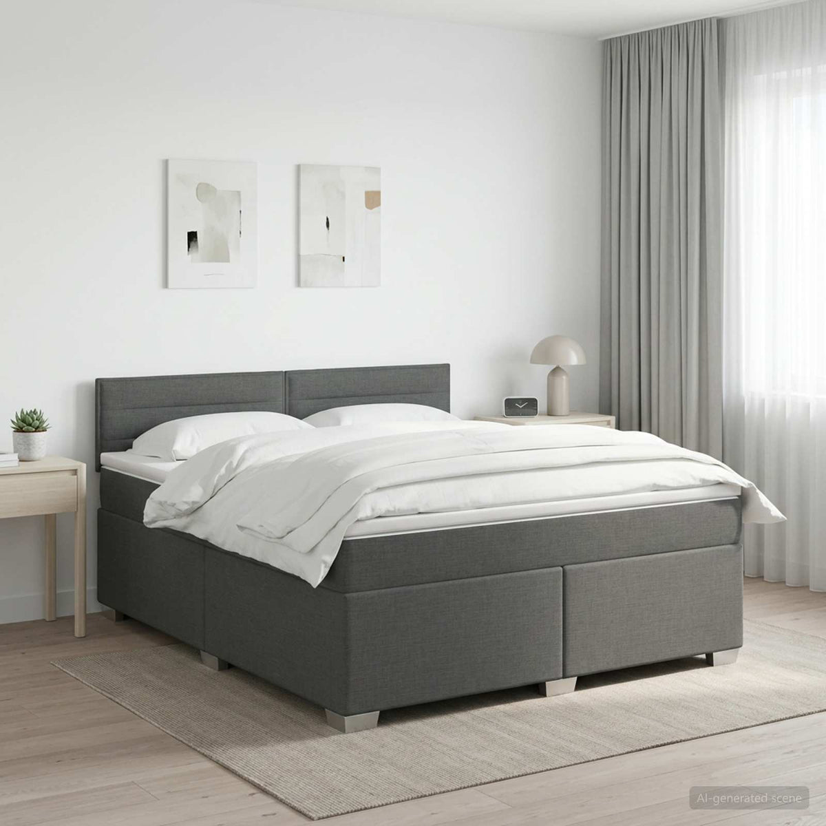 Boxspringbed met matras Donkergrijs 180 x 200 cm Stof is nu te koop bij PeponiXL, paradijselijk wonen!