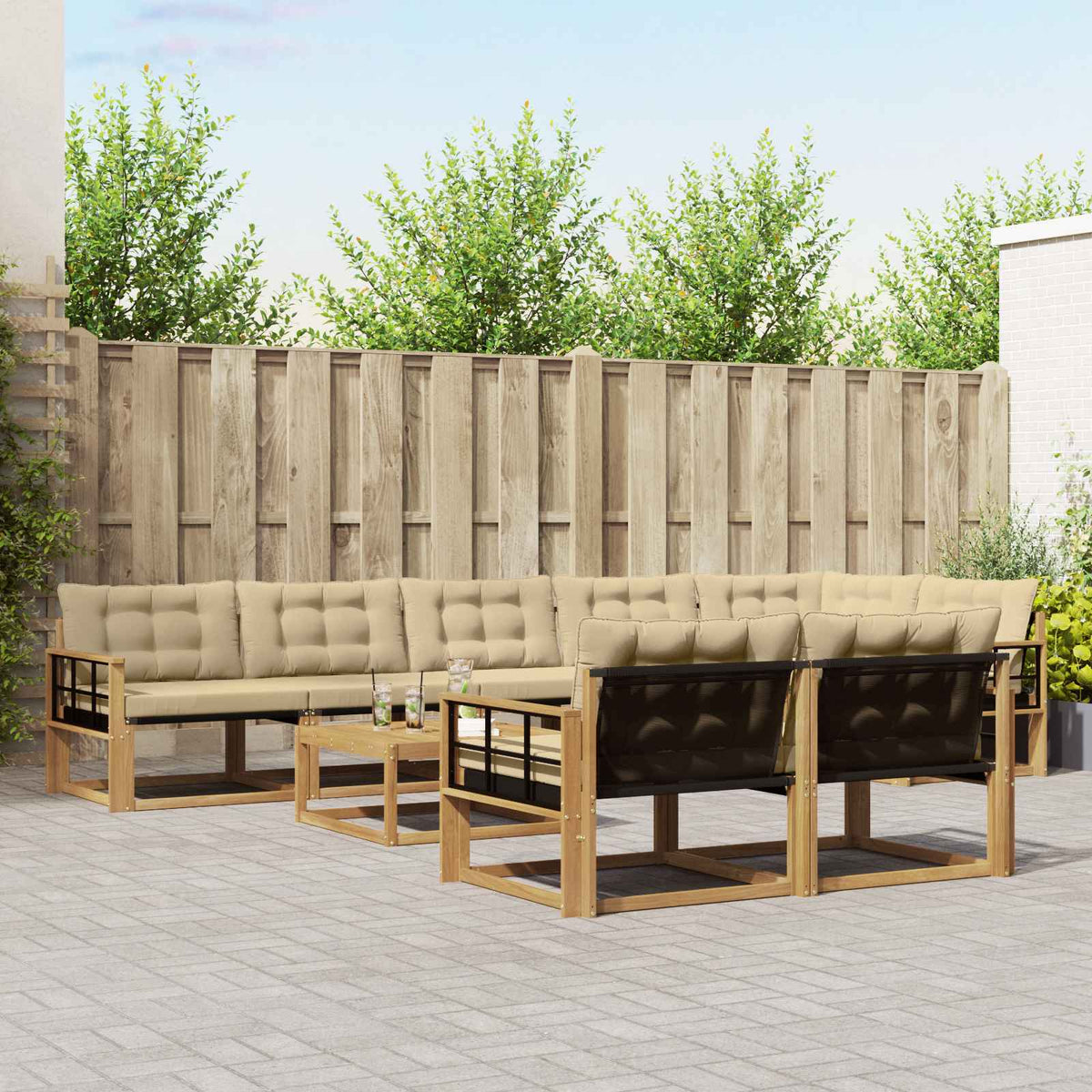 Buiten bankenset 9 pcs Wit en Beige 79 x 79 x 37 cm is nu te koop bij PeponiXL, paradijselijk wonen!