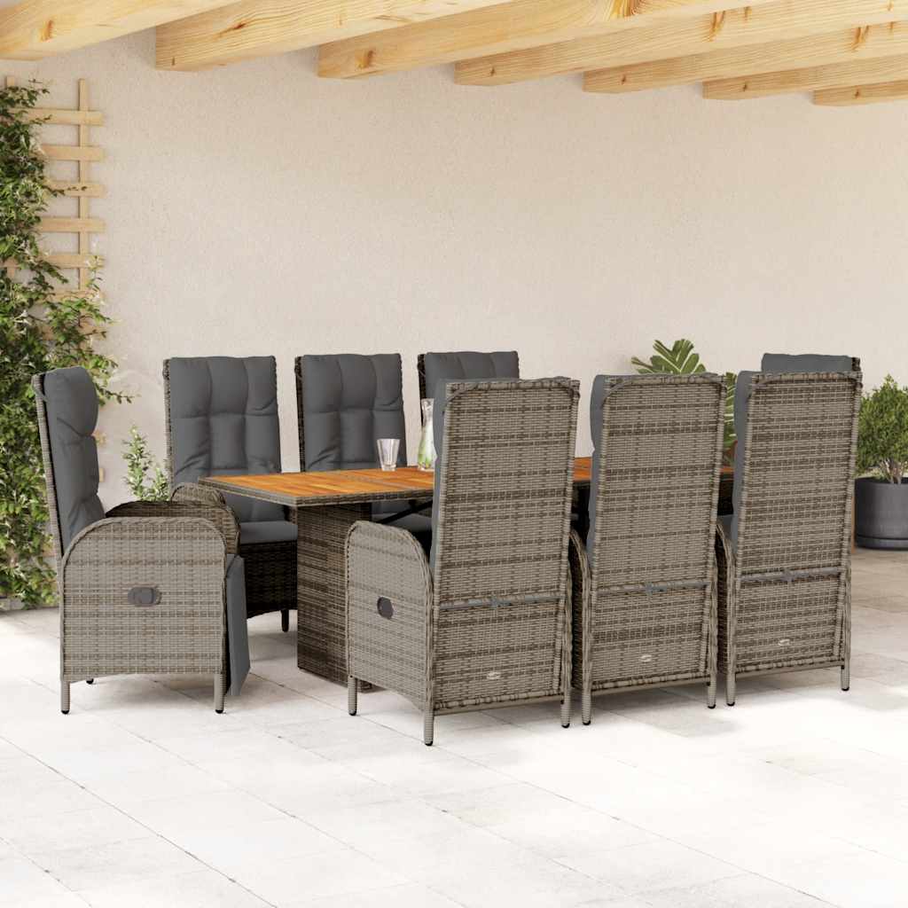 9-delige Tuinset met kussens poly rattan grijs is nu te koop bij PeponiXL, paradijselijk wonen!