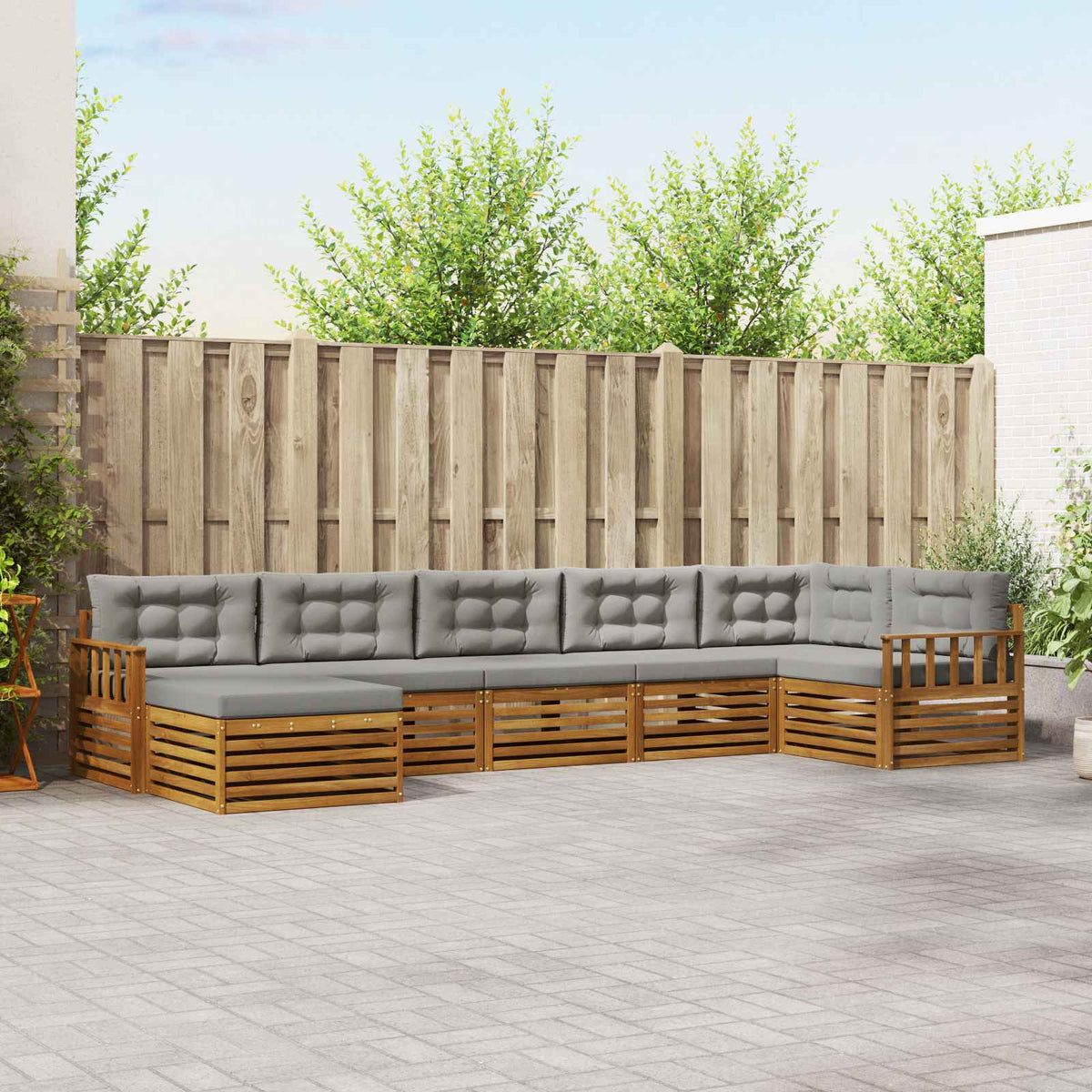 Buiten bankenset met kussen 7 pcs Natuurlijk en Lichtgrijs is nu te koop bij PeponiXL, paradijselijk wonen!