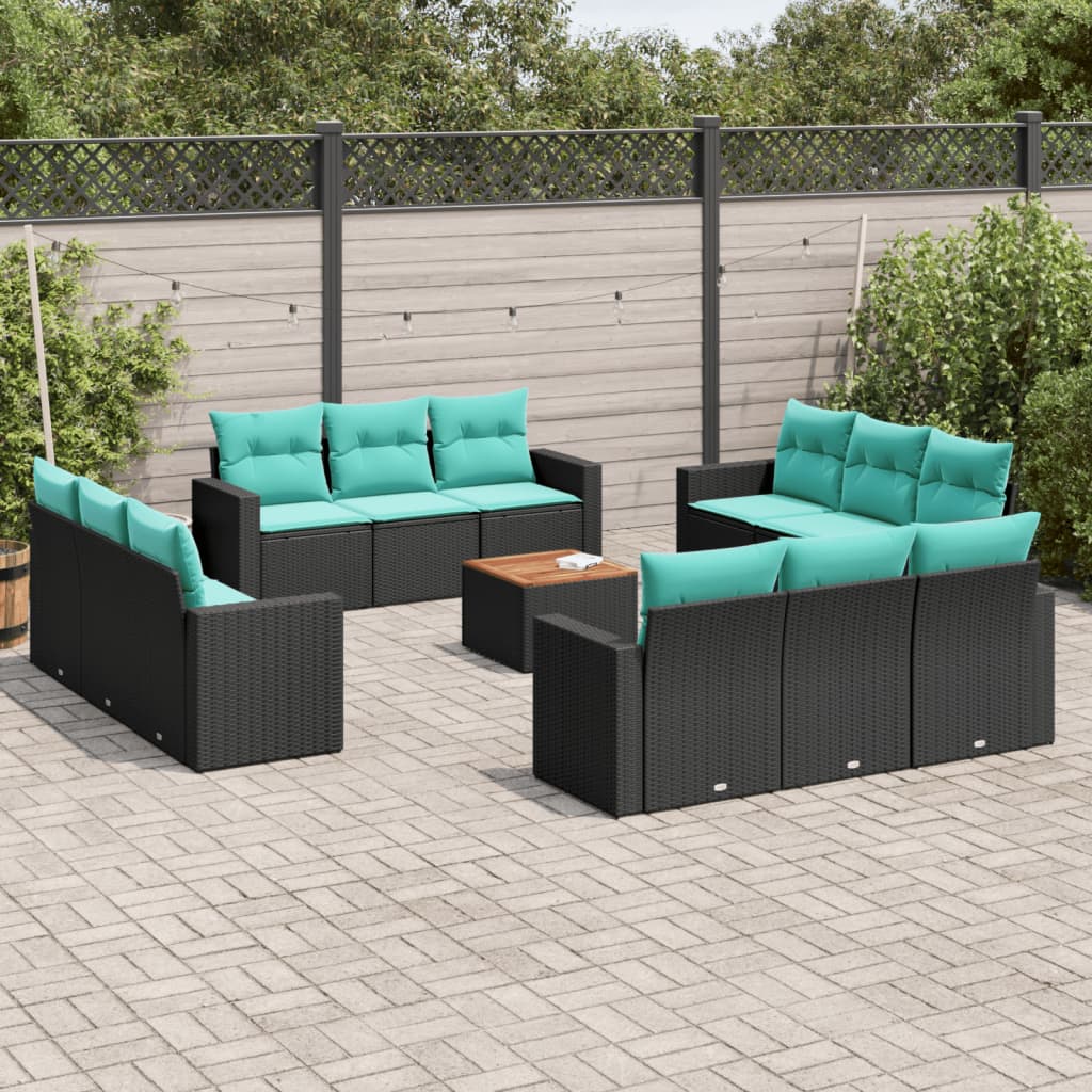 13-delige Loungeset met kussens poly rattan zwart is nu te koop bij PeponiXL, paradijselijk wonen!