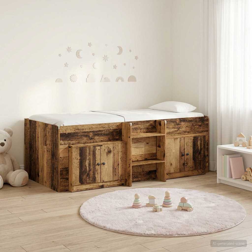 Loftbed frame met kast met opslag 3 st Oud hout Bewerkt hout is nu te koop bij PeponiXL, paradijselijk wonen!
