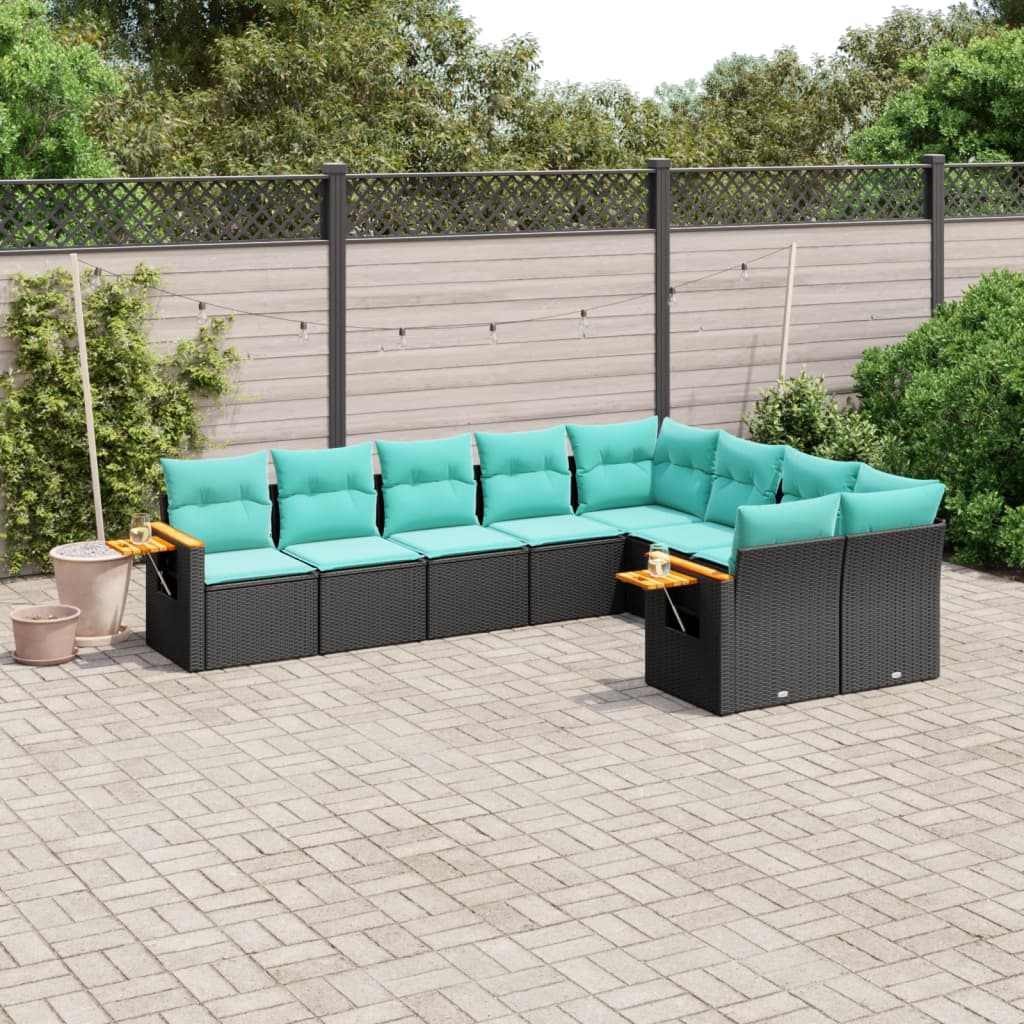9-delige Loungeset met kussens poly rattan zwart is nu te koop bij PeponiXL, paradijselijk wonen!
