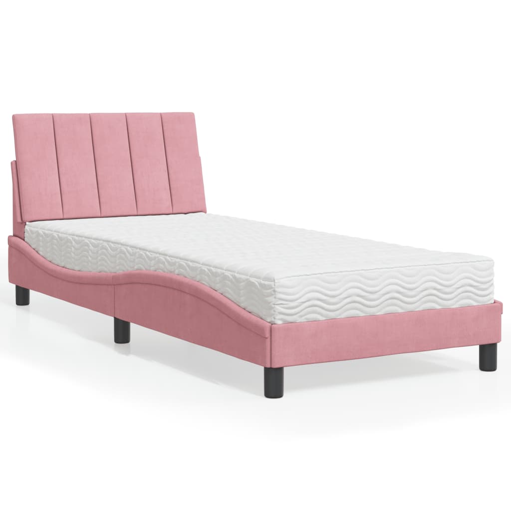 Bed met matras "Hanko" fluweel roze 80x200 cm is nu te koop bij PeponiXL, paradijselijk wonen!