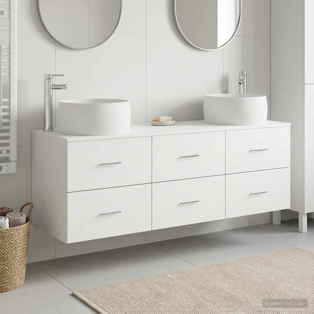 Badkamermeubelset 3 st Wit 49,5 x 44,5 x 66 cm Bewerkt hout is nu te koop bij PeponiXL, paradijselijk wonen!