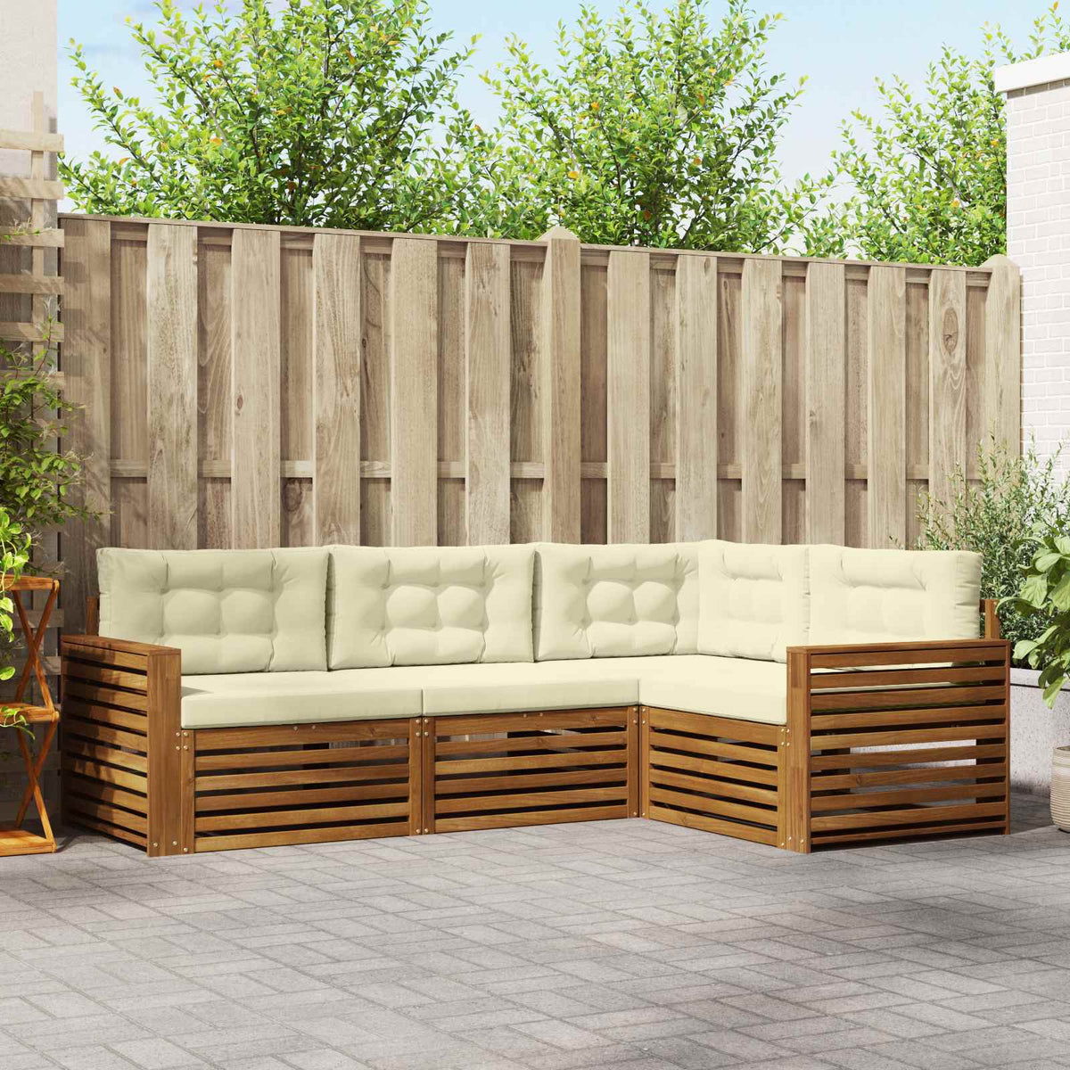 Buiten bankenset met kussen 4 pcs Natuurlijk en Crème is nu te koop bij PeponiXL, paradijselijk wonen!