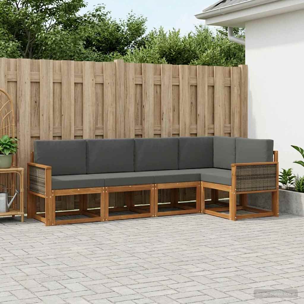Buiten bankenset 5 pcs Natuurlijk en Antraciet Polyester is nu te koop bij PeponiXL, paradijselijk wonen!