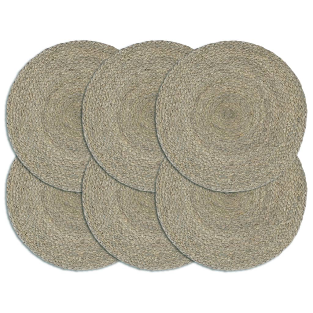 Placemats 6 st rond 38 cm jute effen grijs is nu te koop bij PeponiXL, paradijselijk wonen!