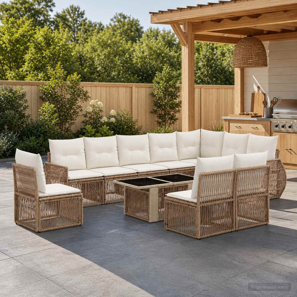 Tuinbankenset 11 st Beige en Crème Wit poly rattan is nu te koop bij PeponiXL, paradijselijk wonen!
