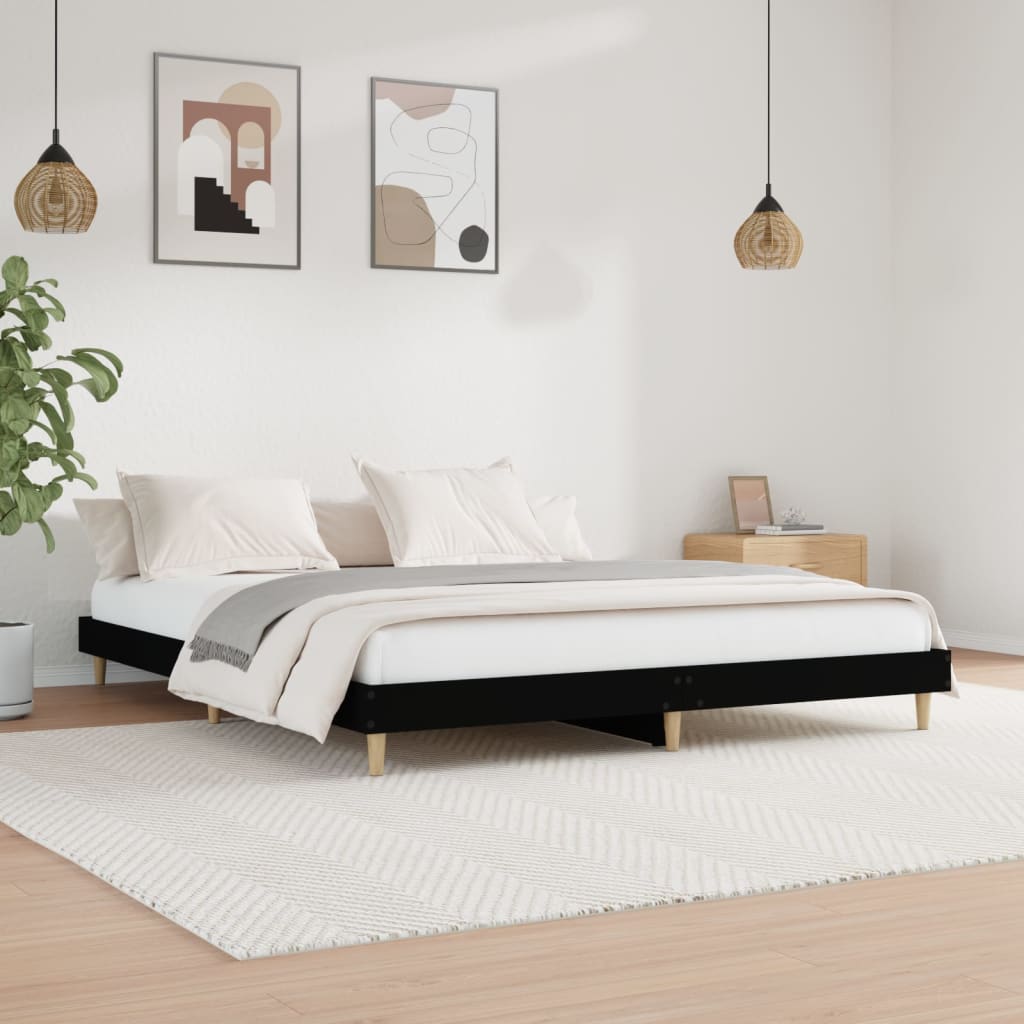 Bedframe bewerkt hout zwart 150x200 cm is nu te koop bij PeponiXL, paradijselijk wonen!