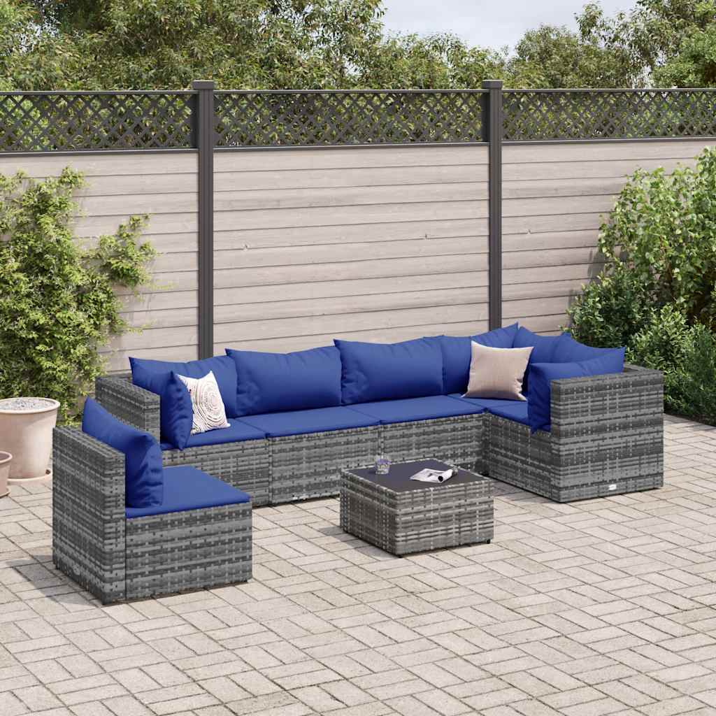 7-delige Loungeset met kussens poly rattan grijs is nu te koop bij PeponiXL, paradijselijk wonen!