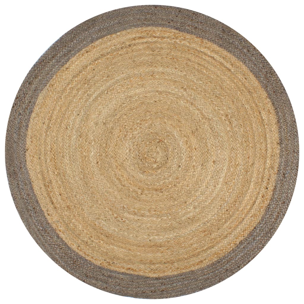 Vloerkleed handgemaakt met grijze rand 90 cm jute is nu te koop bij PeponiXL, paradijselijk wonen!