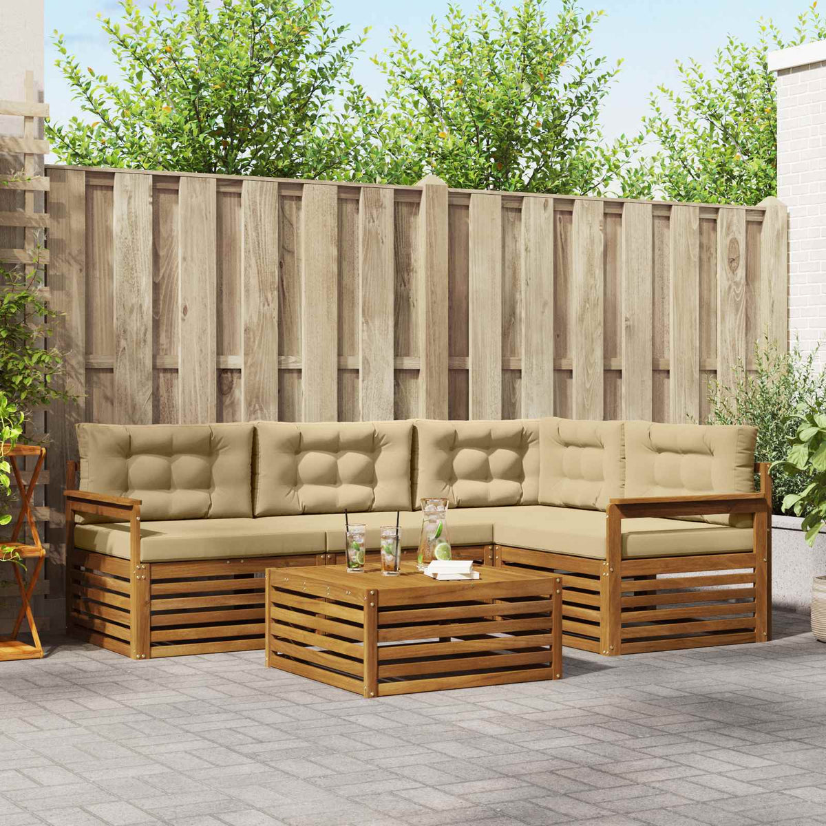 Buiten bankenset met kussen 5 pcs Natuurlijk en Beige is nu te koop bij PeponiXL, paradijselijk wonen!