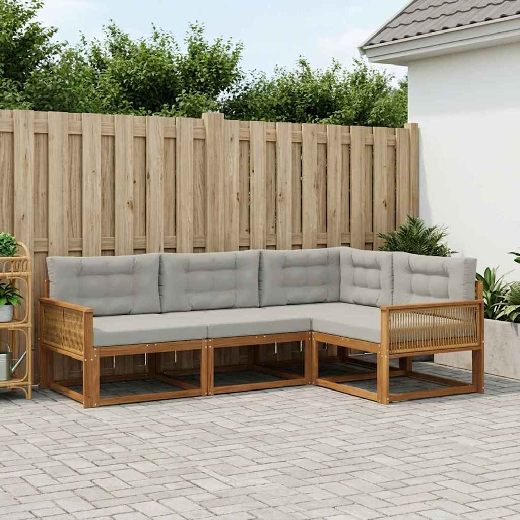 Buiten bankenset met kussen 4 pcs Natuurlijk en Lichtgrijs is nu te koop bij PeponiXL, paradijselijk wonen!