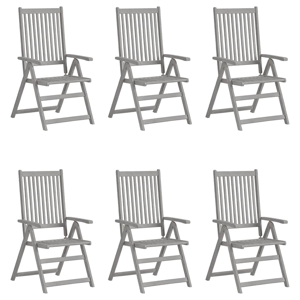 Tuinstoelen 6 st verstelbaar massief acaciahout grijs is nu te koop bij PeponiXL, paradijselijk wonen!