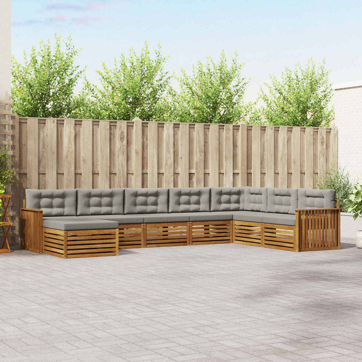 Buiten bankenset met kussen 8 pcs Natuurlijk en Lichtgrijs is nu te koop bij PeponiXL, paradijselijk wonen!