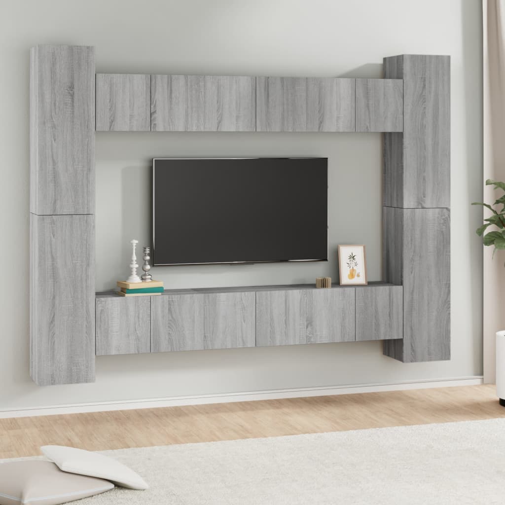 10-delige Tv-meubelset bewerkt hout grijs sonoma eikenkleurig is nu te koop bij PeponiXL, paradijselijk wonen!