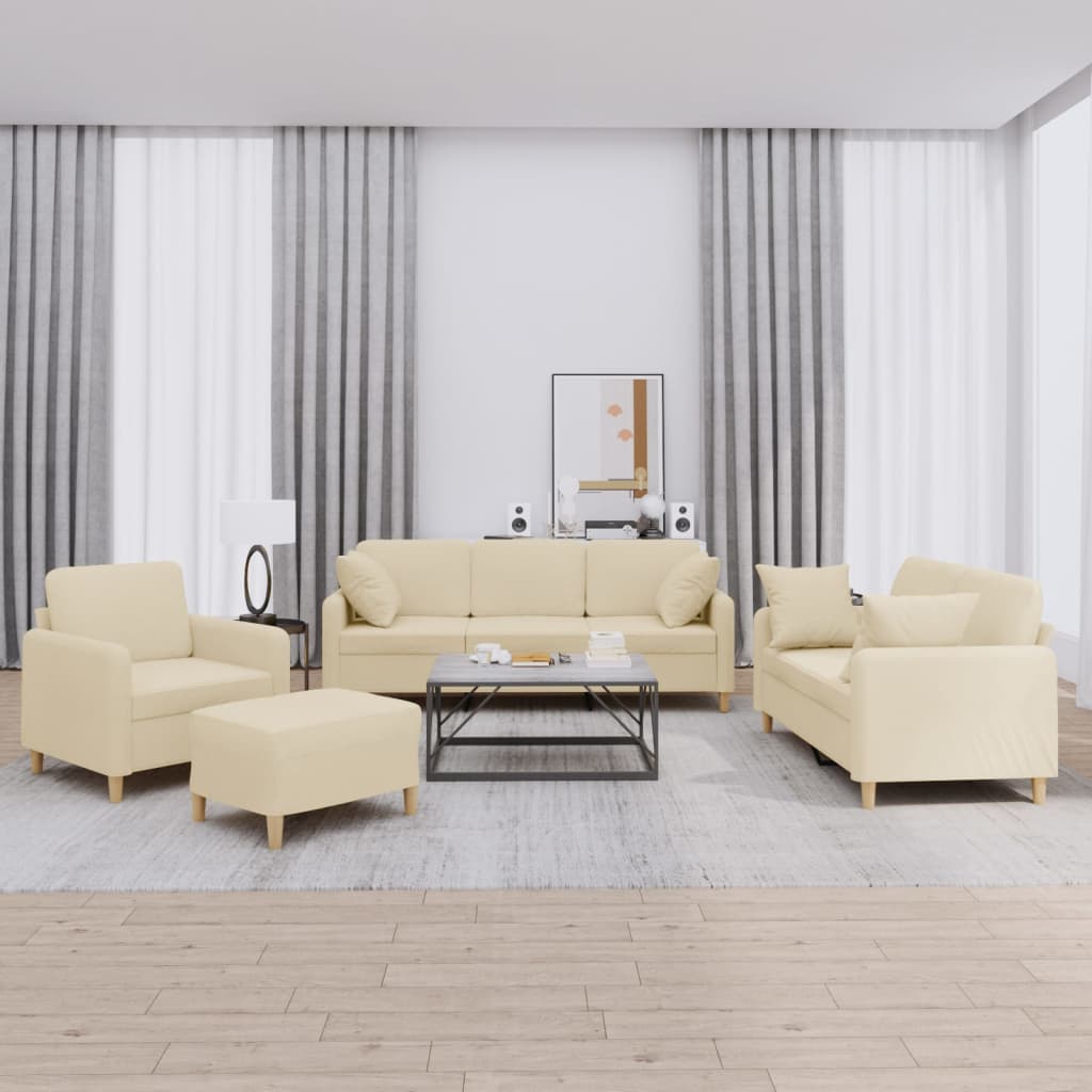 4-delige Loungeset met kussens stof crèmekleurig is nu te koop bij PeponiXL, paradijselijk wonen!