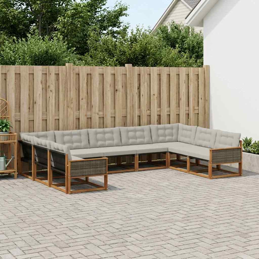 Buiten bankenset met kussen 9 pcs Naturel en lichtgrijs is nu te koop bij PeponiXL, paradijselijk wonen!