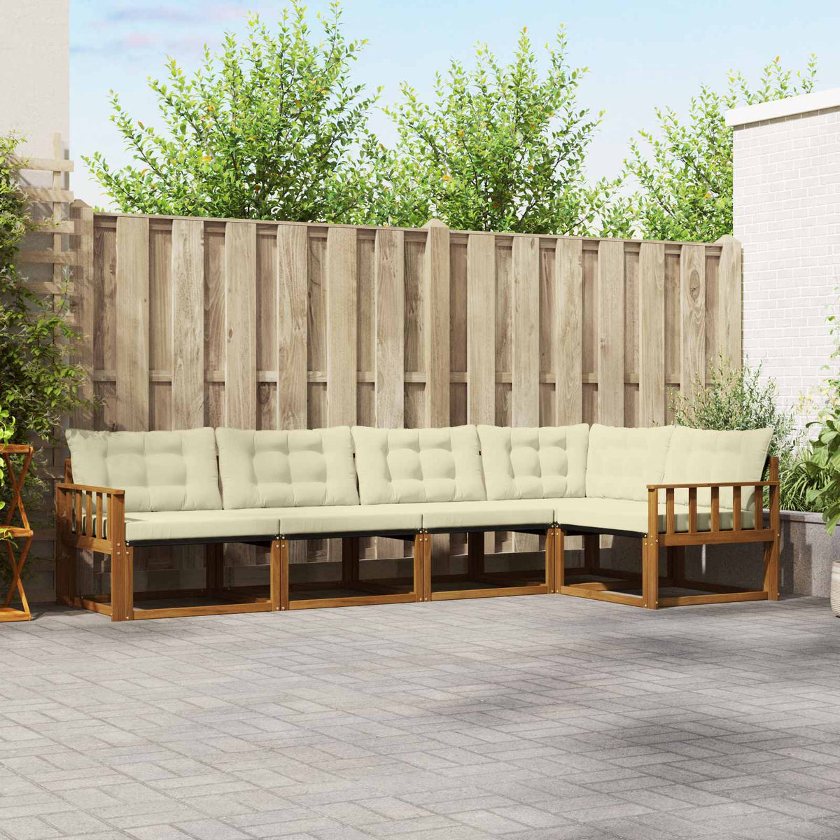 Buiten bankenset met kussen 5 pcs Natuurlijk en Crème is nu te koop bij PeponiXL, paradijselijk wonen!