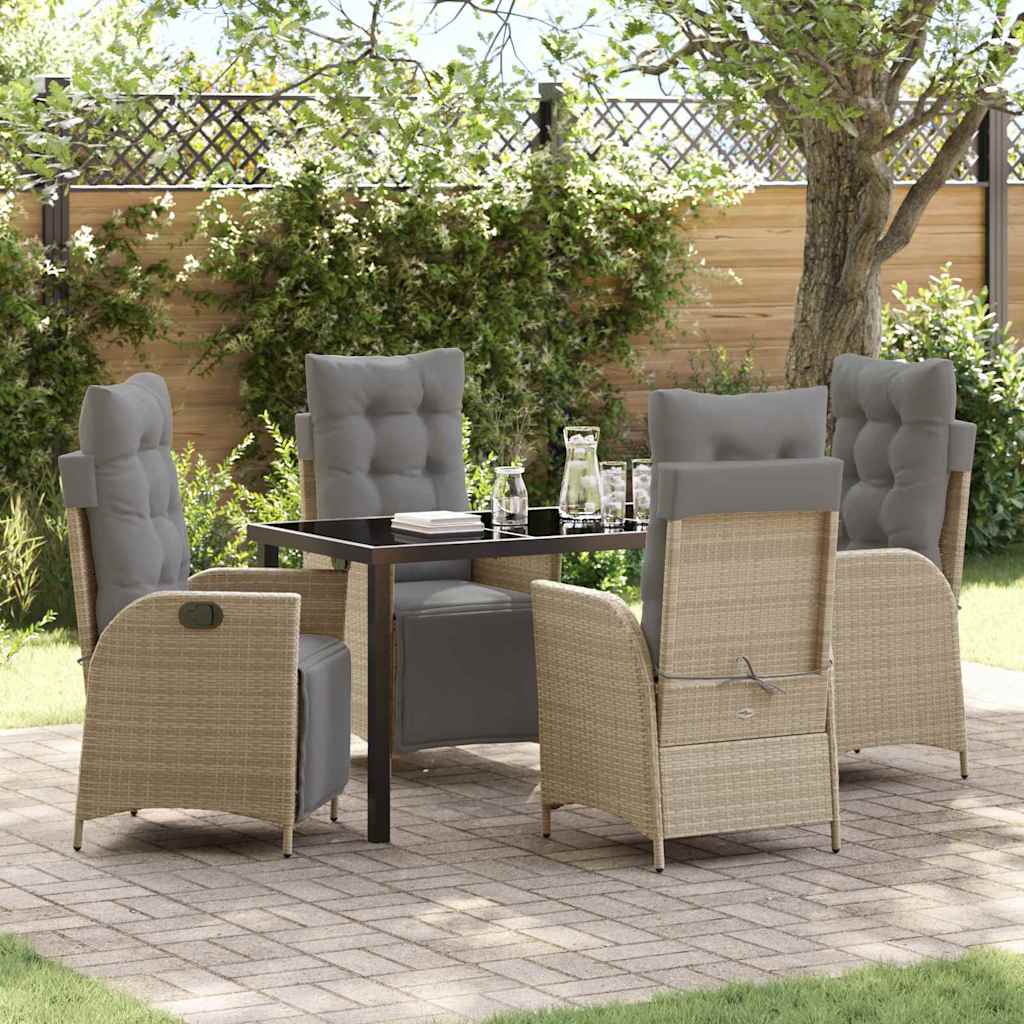 Tuin eettafelset met kussen 5 pcs Beige poly rattan is nu te koop bij PeponiXL, paradijselijk wonen!