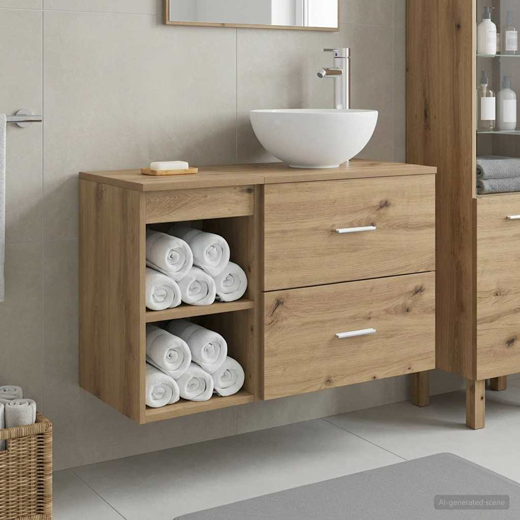 Badkamermeubelset 2 st Artisanaal eiken Bewerkt hout is nu te koop bij PeponiXL, paradijselijk wonen!