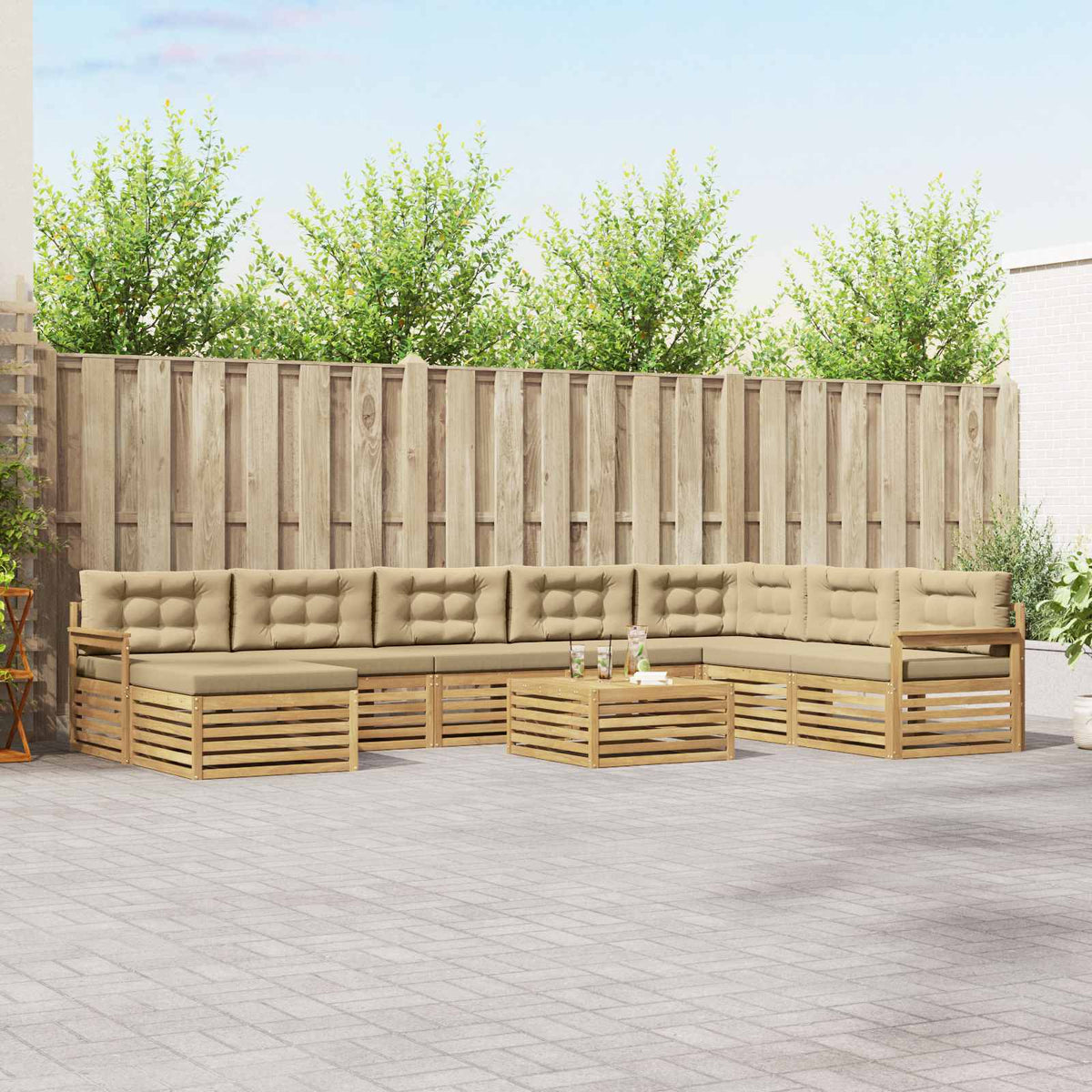 Buiten bankenset 9 pcs Wit en Beige Massief Acaciahout is nu te koop bij PeponiXL, paradijselijk wonen!