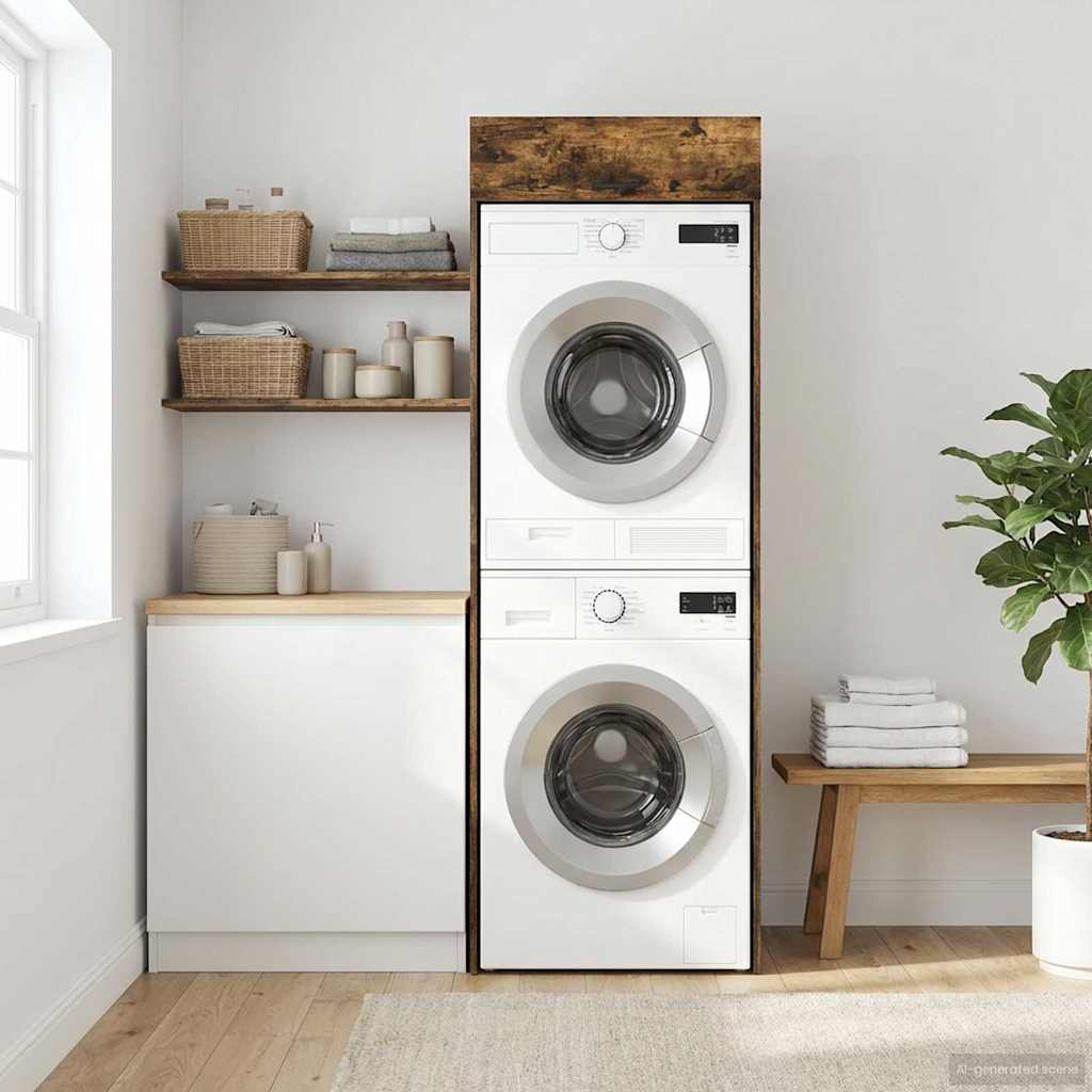 Wasmachinekast Gerookt eiken 67,5 x 68 x 200 cm Bewerkt hout is nu te koop bij PeponiXL, paradijselijk wonen!