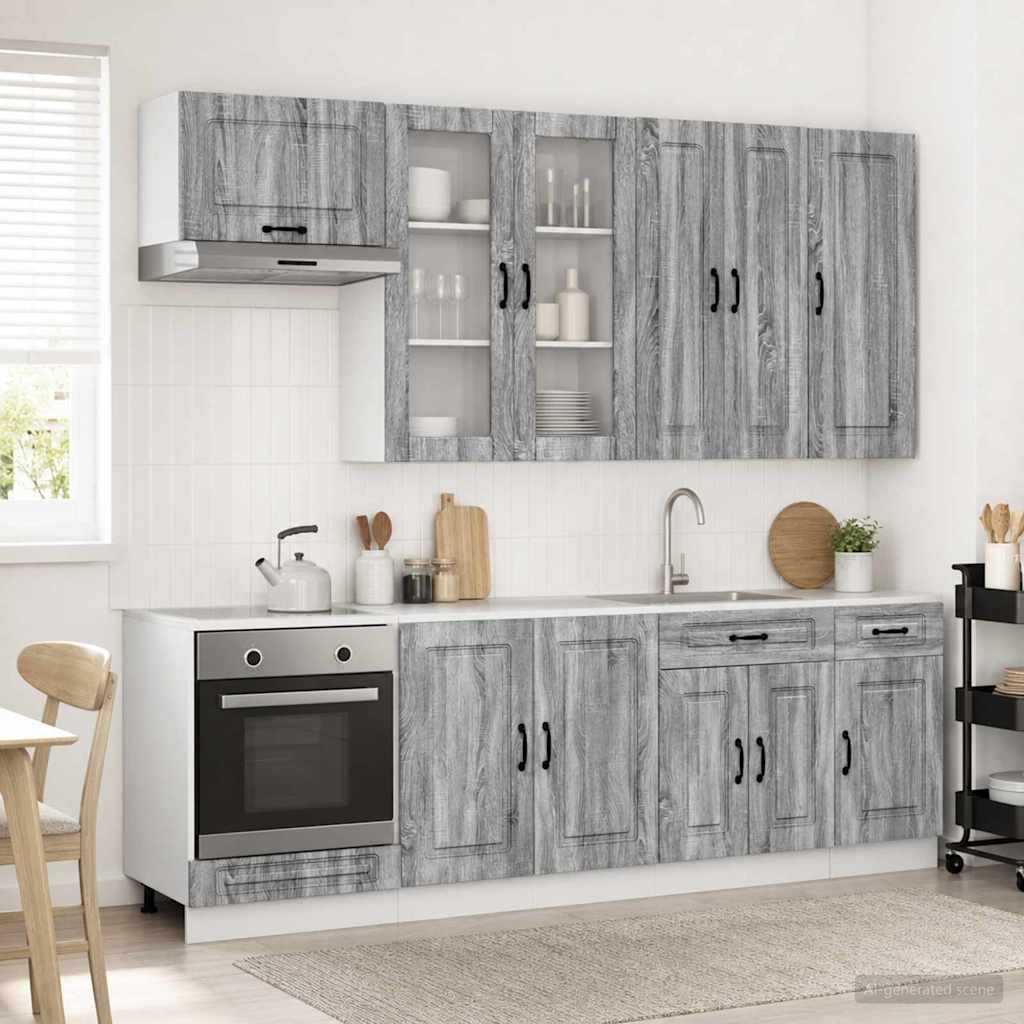 Keukenblok KALMAR 8 pcs Grijs Sonoma Bewerkt hout is nu te koop bij PeponiXL, paradijselijk wonen!
