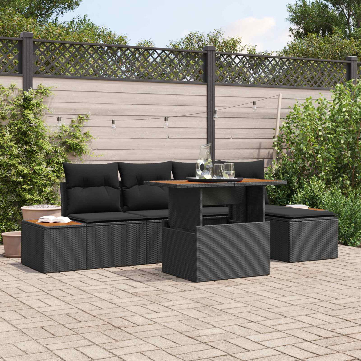 Tuin Sofa Set met opslag 6 pcs Zwart Poly riet is nu te koop bij PeponiXL, paradijselijk wonen!
