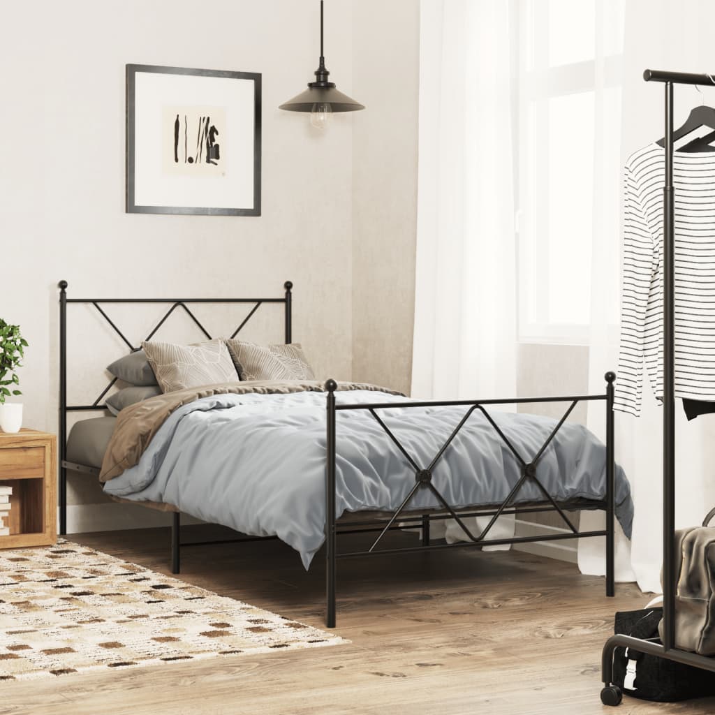 Bedframe met hoofd- en voeteneinde metaal zwart 90x190 cm is nu te koop bij PeponiXL, paradijselijk wonen!