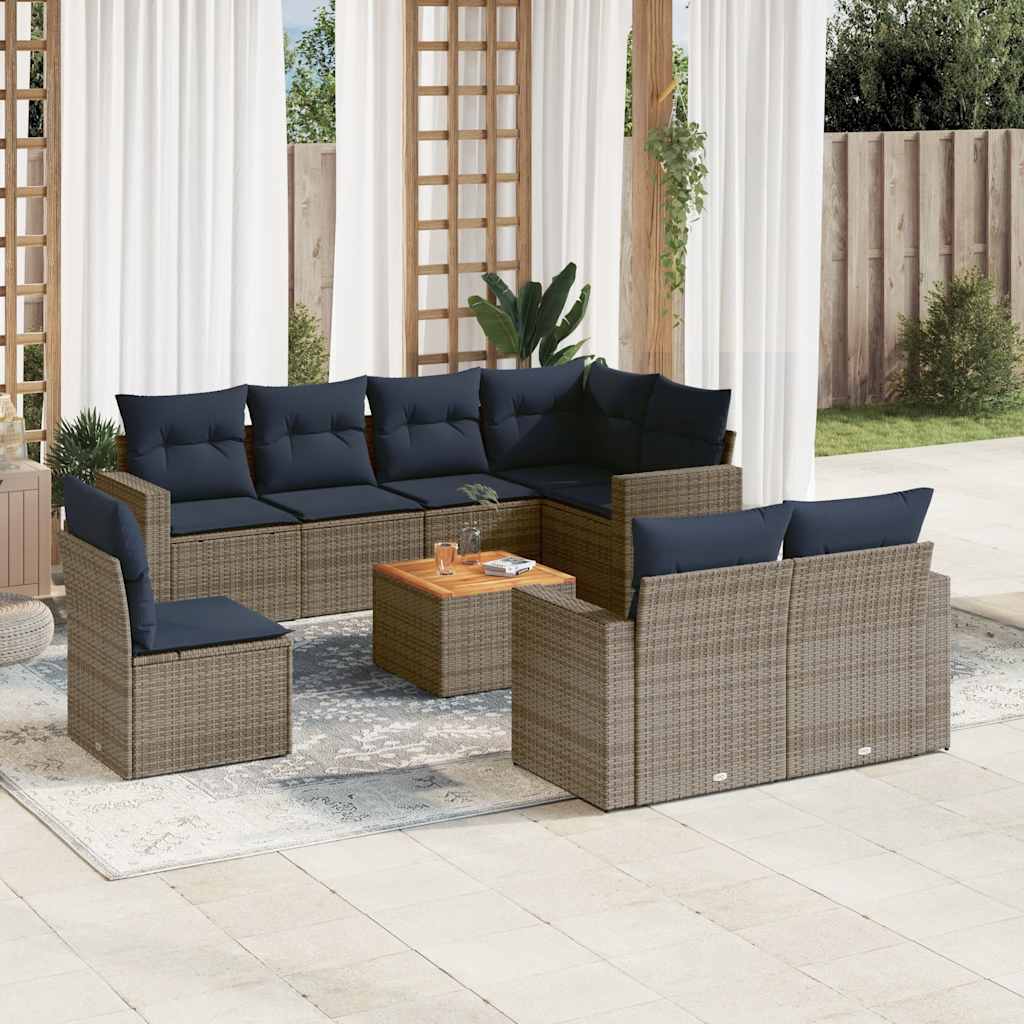9-delige Loungeset met kussens poly rattan grijs is nu te koop bij PeponiXL, paradijselijk wonen!