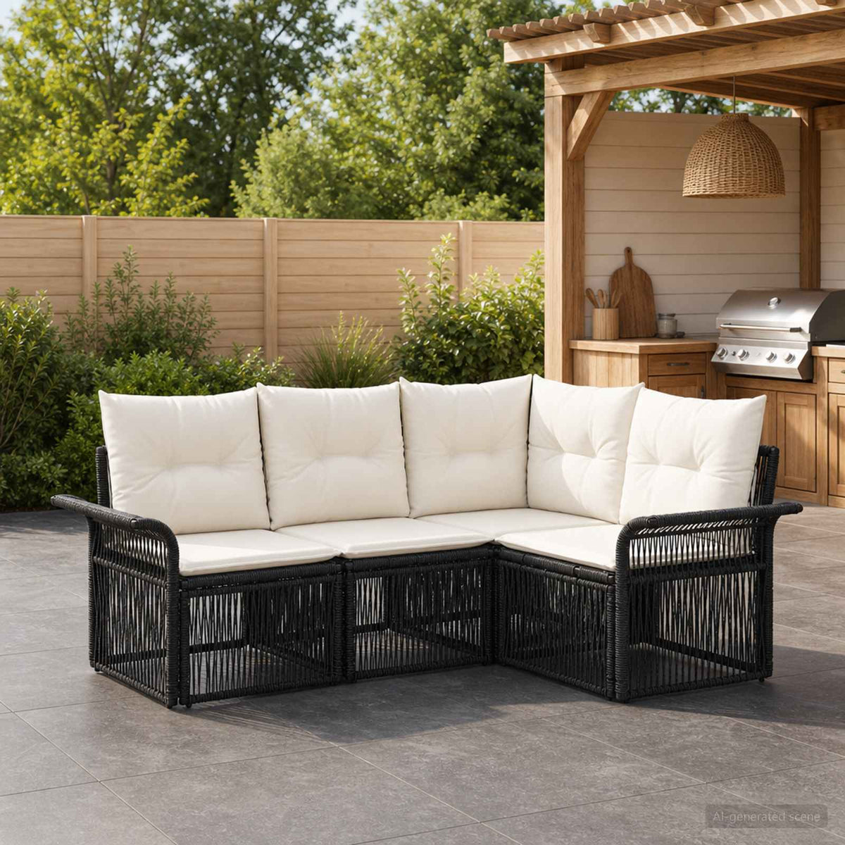 Tuinbankenset 4 pcs Zwart poly rattan is nu te koop bij PeponiXL, paradijselijk wonen!