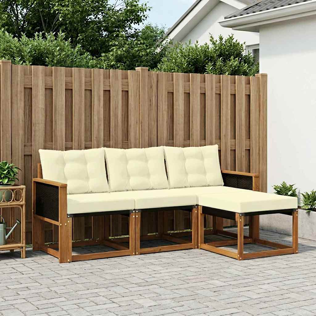 Buiten bankenset met kussen 4 pcs Natuurlijk en Crème is nu te koop bij PeponiXL, paradijselijk wonen!