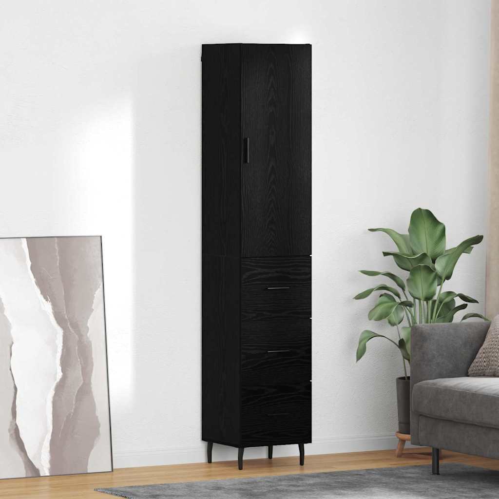 Highboard met lade Zwart Eiken 34,5 x 34 x 180 cm Bewerkt hout is nu te koop bij PeponiXL, paradijselijk wonen!