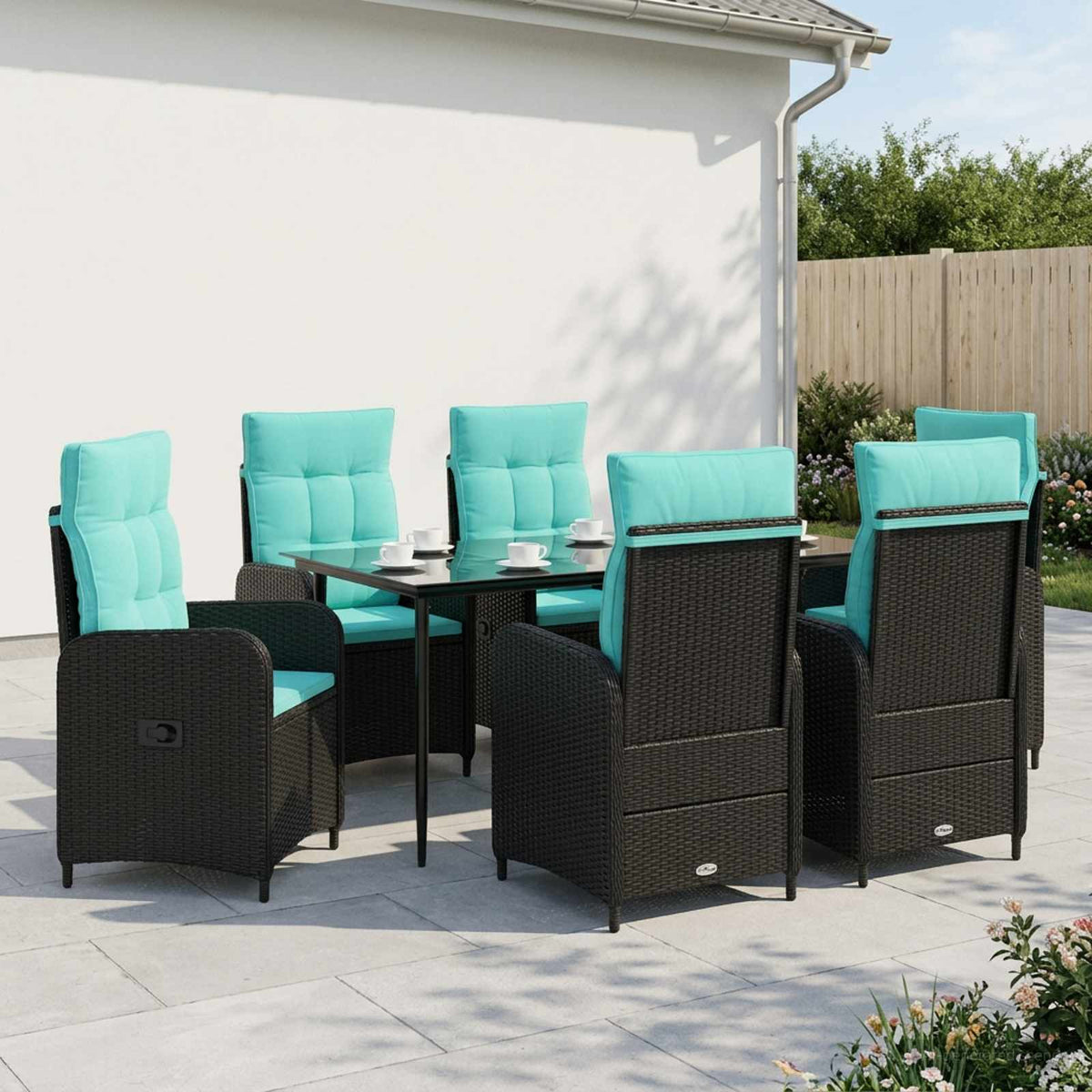 Bank tafel set 7 pcs PE Rattan en Poeder-Coated Staal is nu te koop bij PeponiXL, paradijselijk wonen!